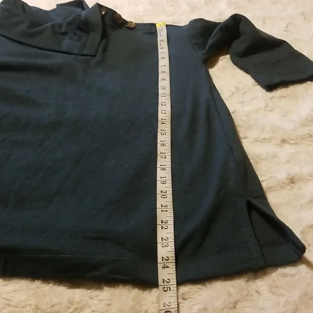 Tahari Top Womens Size Large Green Pullover Asymmetrical Collar Lagenlook Fall